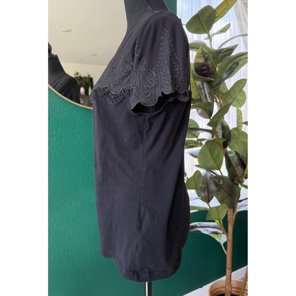 H&M Lace Top Womens M Black Cap Sleeve Victorian Coquette Romantic Dark Academia - Picture 3 of 10